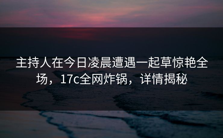 主持人在今日凌晨遭遇一起草惊艳全场，17c全网炸锅，详情揭秘