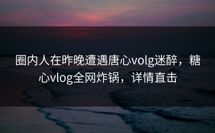圈内人在昨晚遭遇唐心volg迷醉，糖心vlog全网炸锅，详情直击