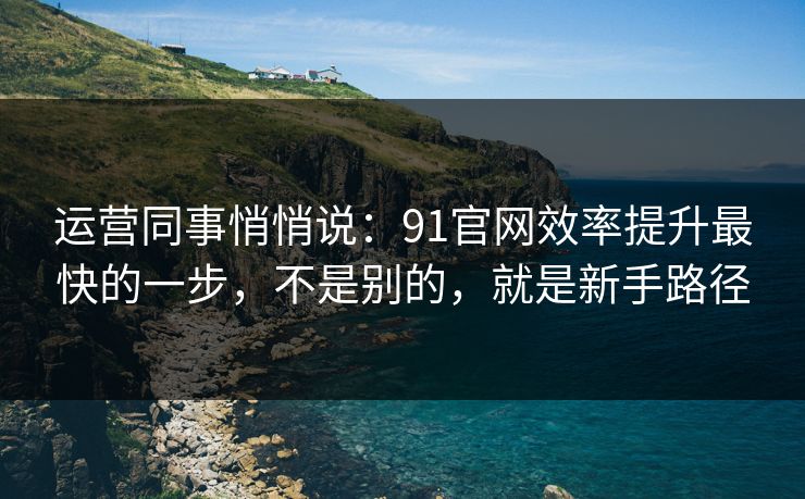 运营同事悄悄说：91官网效率提升最快的一步，不是别的，就是新手路径